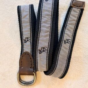 Abercrombie & Fitch Navy Moose Print Webbed D-Ring Belt Brown Leather Accents ML